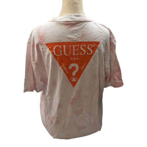 Guess Logo Tie-Dye T-Shirt Pink/White Oversized Cotton Top Men Size S - Picture 3 of 9